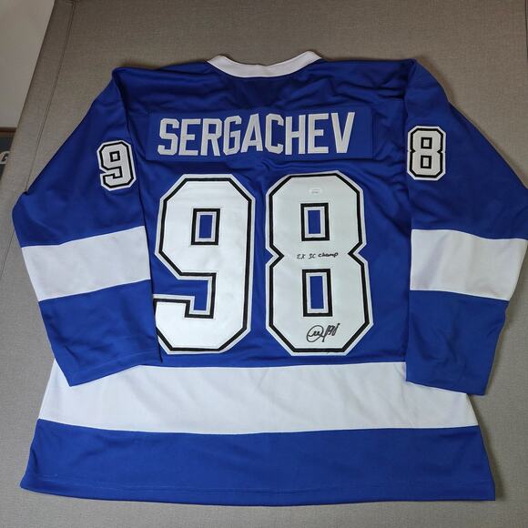 Mikhail Sergachev Autographed Lightning Custom Jersey XL JSA 2X SC Champ - Picture 1 of 9